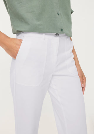 Olsen Cropped Casual Trousers White Mona Straight - MMJs Fashion