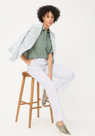 Olsen Cropped Casual Trousers White Mona Straight - MMJs Fashion