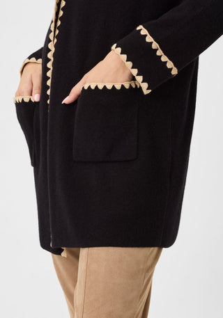 Olsen Decorative Trim Cardigan Black Henny - MMJs Fashion