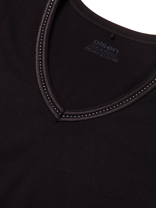 Olsen Diamanté V-Neck Top Black Edda - MMJs Fashion