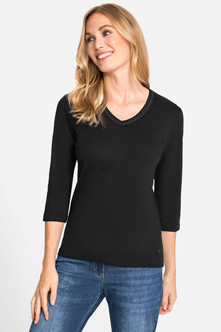 Olsen Diamanté V-Neck Top Black Edda - MMJs Fashion