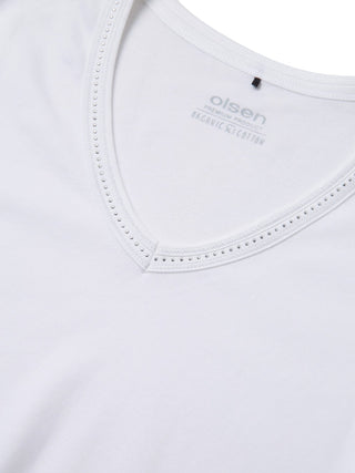 Olsen Diamanté V-Neck Top White Edda - MMJs Fashion