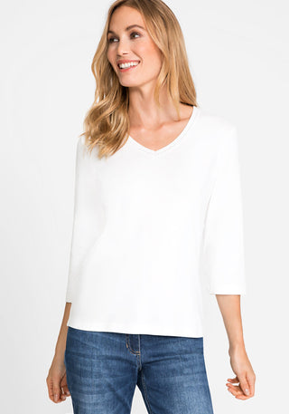 Olsen Diamanté V-Neck Top White Edda - MMJs Fashion