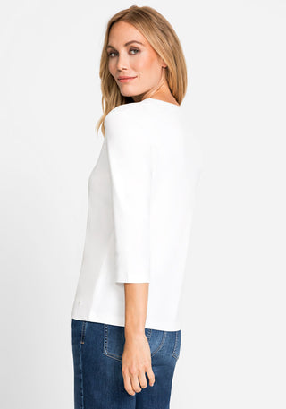 Olsen Diamanté V-Neck Top White Edda - MMJs Fashion