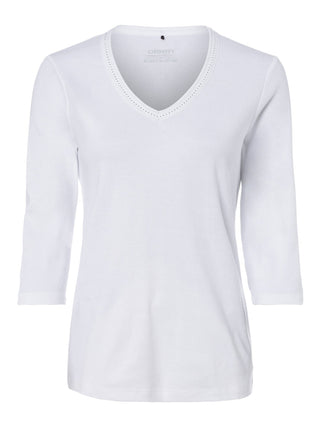 Olsen Diamanté V-Neck Top White Edda - MMJs Fashion