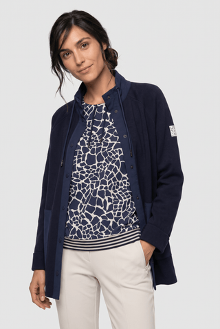 Olsen Drawstring Collar Buttoned Cardigan Blue Henny - MMJs Fashion