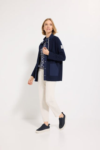 Olsen Drawstring Collar Buttoned Cardigan Blue Henny - MMJs Fashion