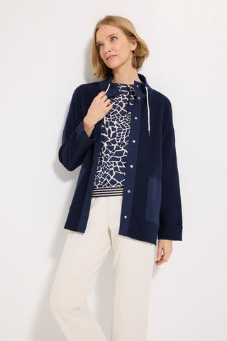 Olsen Drawstring Collar Buttoned Cardigan Blue Henny - MMJs Fashion