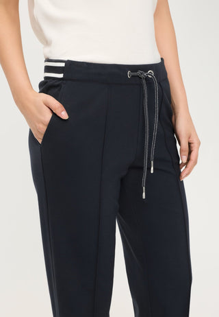 Olsen Drawstring Straight Leg Trousers Navy Blue Lisa - MMJs Fashion