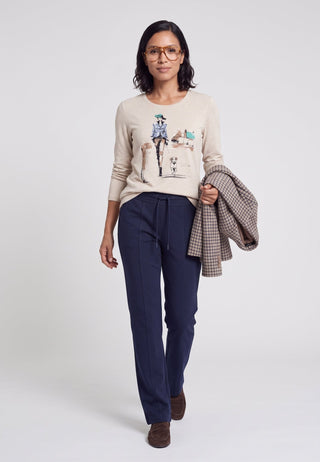 Olsen Drawstring Trousers Navy Blue Mona Straight - MMJs Fashion