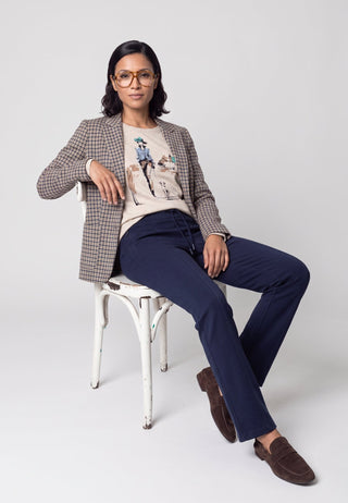 Olsen Drawstring Trousers Navy Blue Mona Straight - MMJs Fashion