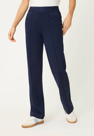 Olsen Elastic Waistband Trousers Navy Blue Mona Straight - MMJs Fashion