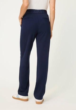 Olsen Elastic Waistband Trousers Navy Blue Mona Straight - MMJs Fashion