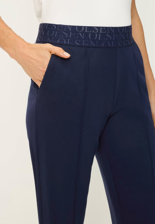 Olsen Elastic Waistband Trousers Navy Blue Mona Straight - MMJs Fashion