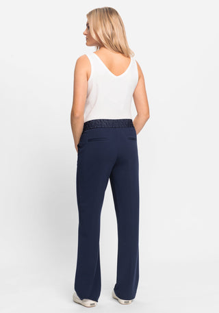 Olsen Elastic Waistband Trousers Navy Blue Mona Straight - MMJs Fashion