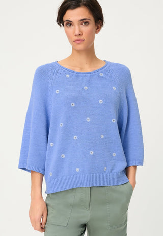 Olsen Embellished 3/4 Sleeve Jumper Blue Henny - MMJs Fashion