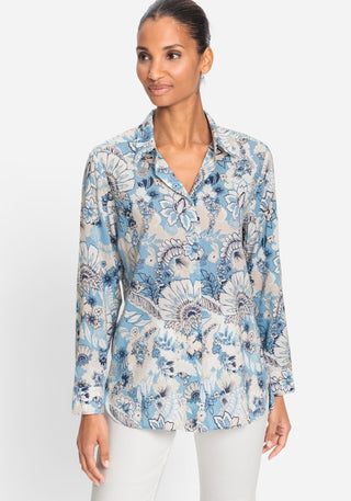 Olsen Floral Print Blouse Blue Beige - MMJs Fashion