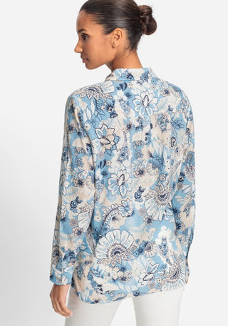 Olsen Floral Print Blouse Blue Beige - MMJs Fashion