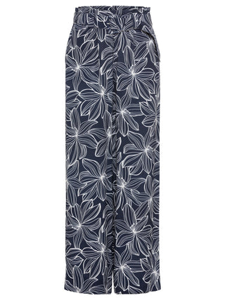 Olsen Floral Print Wide Leg Trousers Navy Blue Anna - MMJs Fashion