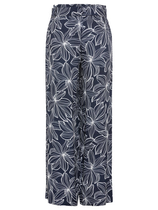 Olsen Floral Print Wide Leg Trousers Navy Blue Anna - MMJs Fashion