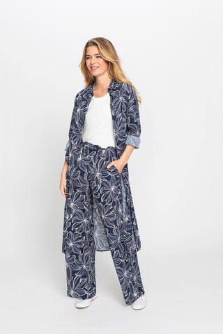 Olsen Floral Print Wide Leg Trousers Navy Blue Anna - MMJs Fashion