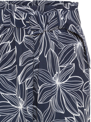 Olsen Floral Print Wide Leg Trousers Navy Blue Anna - MMJs Fashion