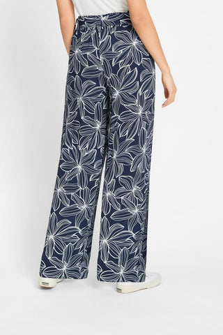Olsen Floral Print Wide Leg Trousers Navy Blue Anna - MMJs Fashion