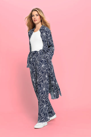 Olsen Floral Print Wide Leg Trousers Navy Blue Anna - MMJs Fashion