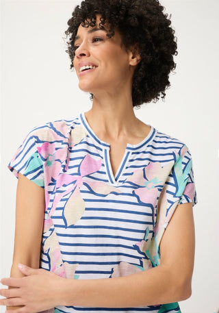 Olsen Floral Stripe Top Blue Pink Turquoise Cosima - MMJs Fashion