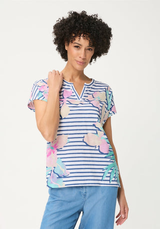 Olsen Floral Stripe Top Blue Pink Turquoise Cosima - MMJs Fashion