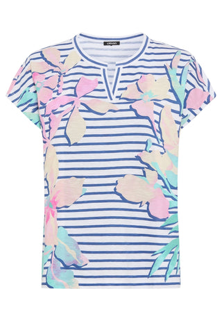Olsen Floral Stripe Top Blue Pink Turquoise Cosima - MMJs Fashion