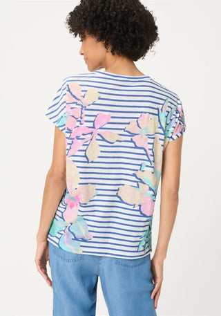 Olsen Floral Stripe Top Blue Pink Turquoise Cosima - MMJs Fashion