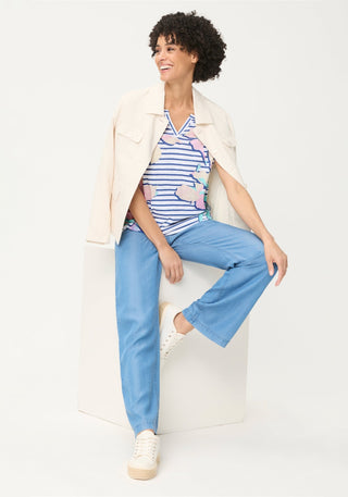 Olsen Floral Stripe Top Blue Pink Turquoise Cosima - MMJs Fashion