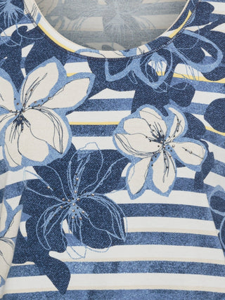 Olsen Floral Stripe Top Navy Blue Yellow Edda - MMJs Fashion