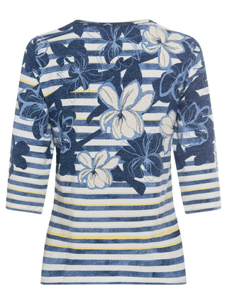 Olsen Floral Stripe Top Navy Blue Yellow Edda - MMJs Fashion