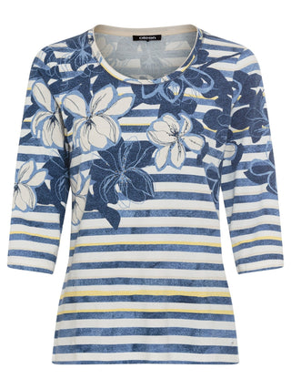 Olsen Floral Stripe Top Navy Blue Yellow Edda - MMJs Fashion