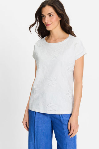 Olsen Flower Embroidery Top White Cosima - MMJs Fashion