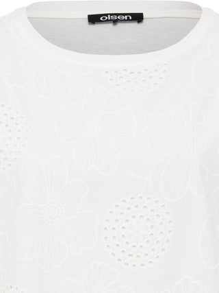 Olsen Flower Embroidery Top White Cosima - MMJs Fashion