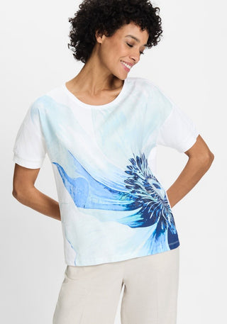 Olsen Flower Print Top Blue White Cosima - MMJs Fashion
