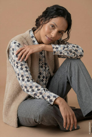 Olsen Fluffy Knitted Waistcoat Hazelnut Beige - MMJs Fashion