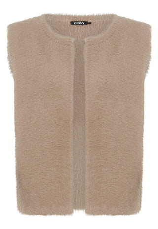 Olsen Fluffy Knitted Waistcoat Hazelnut Beige - MMJs Fashion