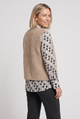 Olsen Fluffy Knitted Waistcoat Hazelnut Beige - MMJs Fashion