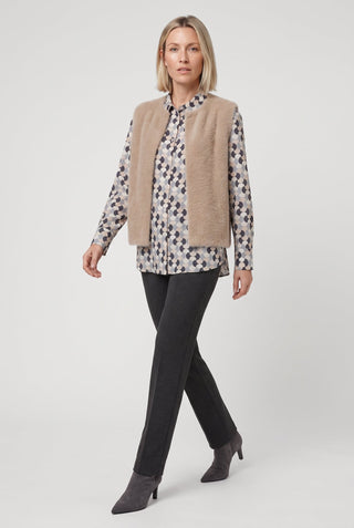 Olsen Fluffy Knitted Waistcoat Hazelnut Beige - MMJs Fashion