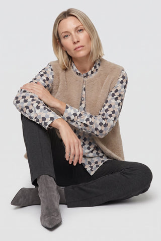 Olsen Fluffy Knitted Waistcoat Hazelnut Beige - MMJs Fashion