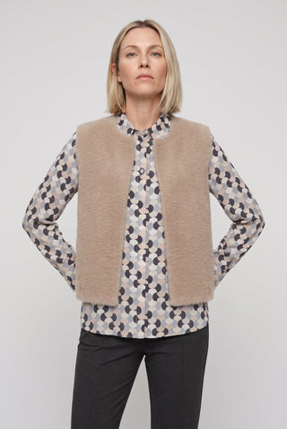 Olsen Fluffy Knitted Waistcoat Hazelnut Beige - MMJs Fashion