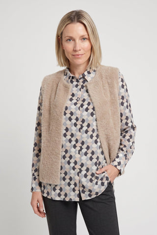 Olsen Fluffy Knitted Waistcoat Hazelnut Beige - MMJs Fashion