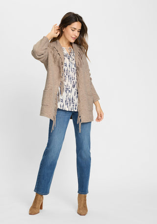 Olsen Fringe Cardigan Beige Melange Henny - MMJs Fashion