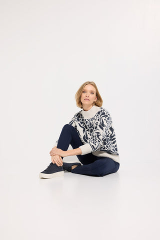 Olsen Funnel Neck Patterned Jumper Blue Ivory - MMJs Fashion