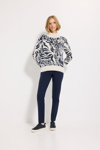 Olsen Funnel Neck Patterned Jumper Blue Ivory - MMJs Fashion