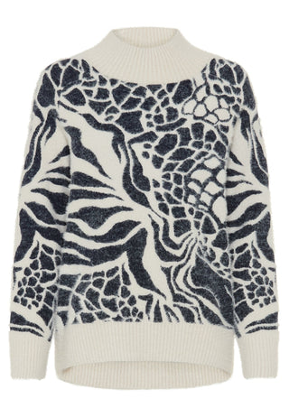 Olsen Funnel Neck Patterned Jumper Blue Ivory - MMJs Fashion